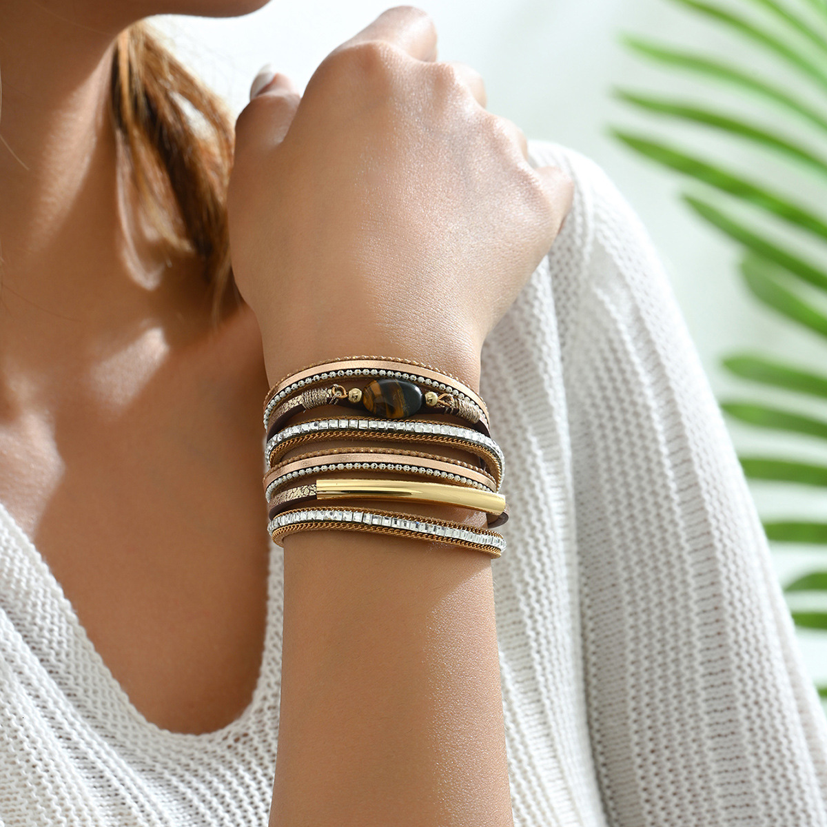 Unique Fashion Simple Style Women S Multi Layer Design Inlaid Bracelet Jewelry