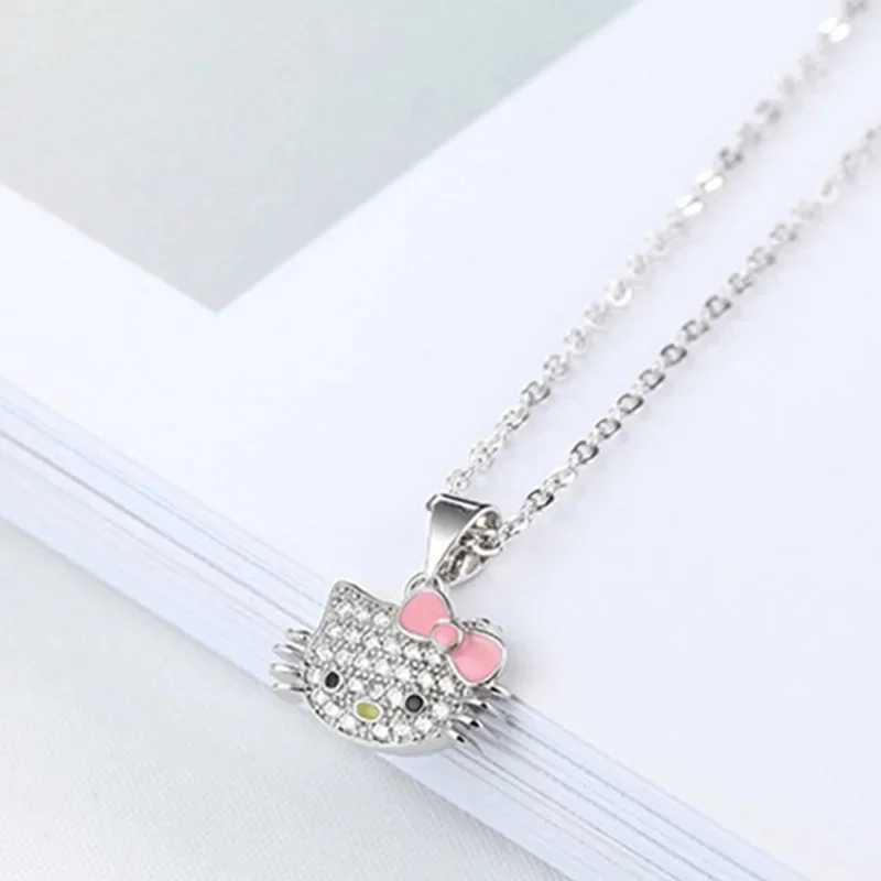 Sanrio Kawaii Hello Kitty Rhinestone Necklace Ring Adjustable Pendant Accessories Girls Toy Gift w250716