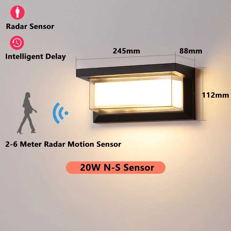 Outdoor Waterproof IP65 LED Wall Lamp for Porch Balcony Garden with Motion Sensor Wall Light Outdoor Lighting 20W Wall Lamp AC220V XJ250624