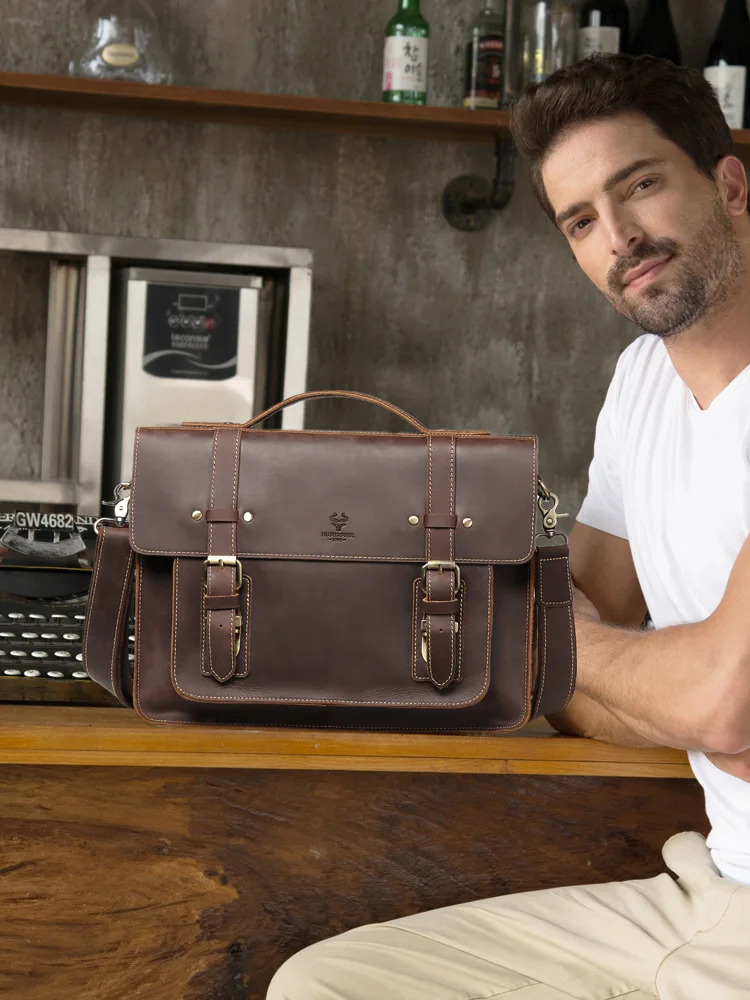 KAVIS Men Leather Coffee Briefcase Business Handbag Messenger Bags Male Vintage Shoulder Bag Mens Laptop Travel Bags 250624