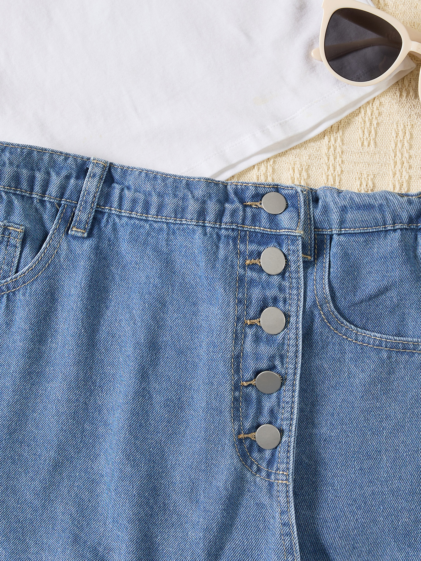 Girls Blue Jeans Skort Short Pants - Stylish Children's Outfit for Hot Weather