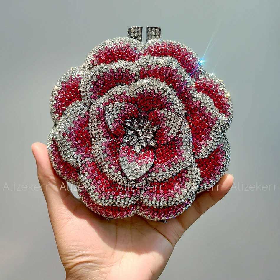 Alizekerr Rose Shaped Crystal Evening Bags Women Gorgeous Boutique Diamond Metal Clutch Purses And Handbags Bridal Wedding Party M250625