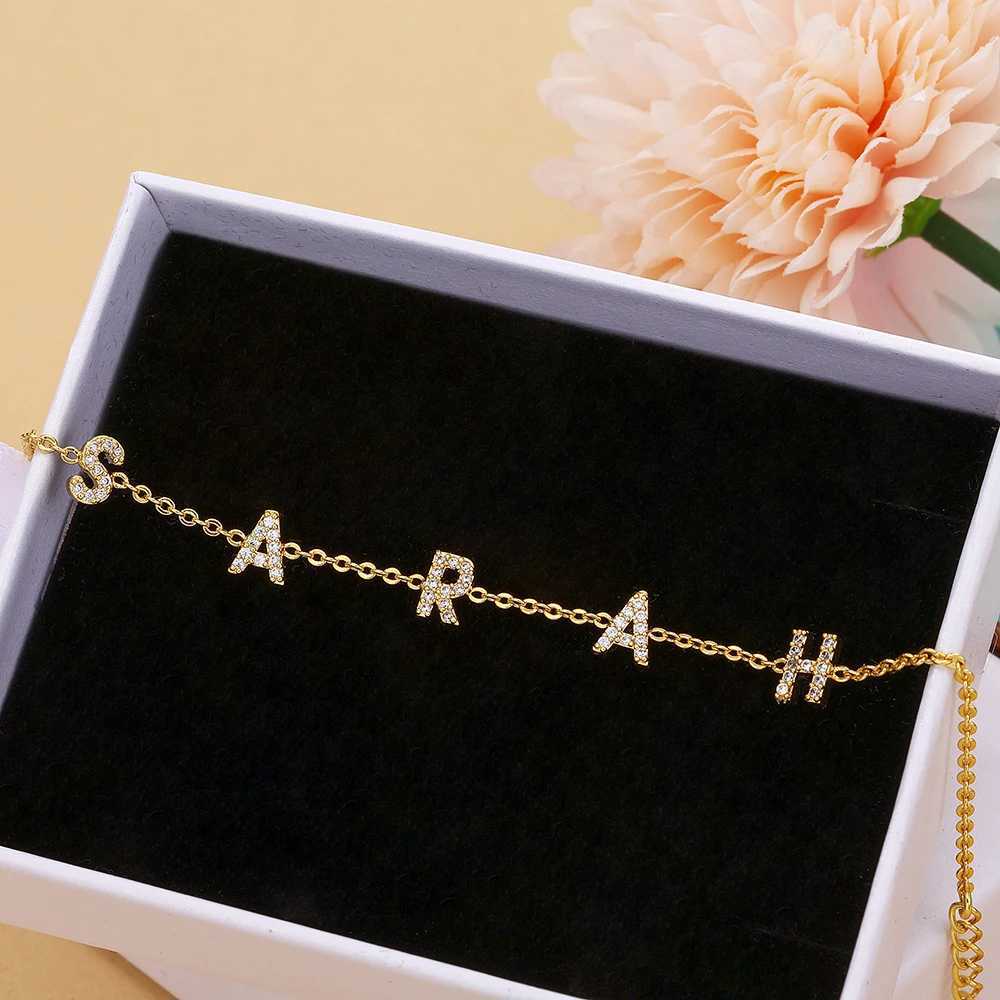 DODOAI Cust 6mm Zircon Letter Bracelet Personalized Crystal Shining DIY Name Jewelry A-Z 26 Gold Letter Pendant Bracelet Gift X250625