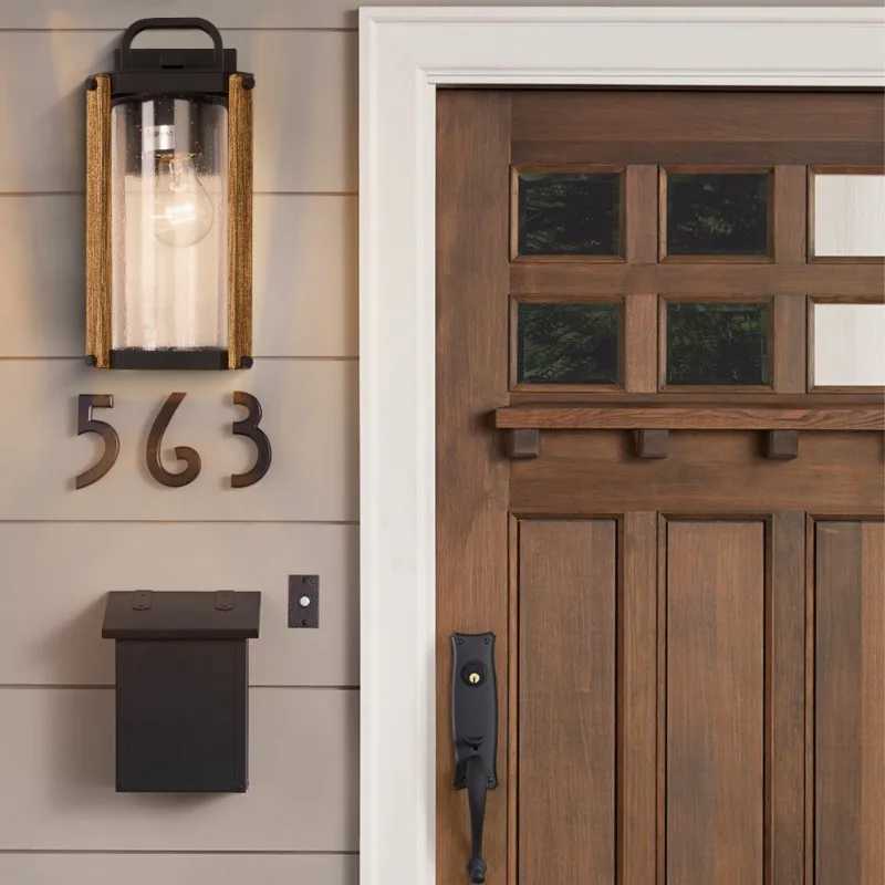 Outdoor Wood Grain Porch Lights Indoor Wall Light Wall Lamp for Front Door Yard Patio Garden XJ250624