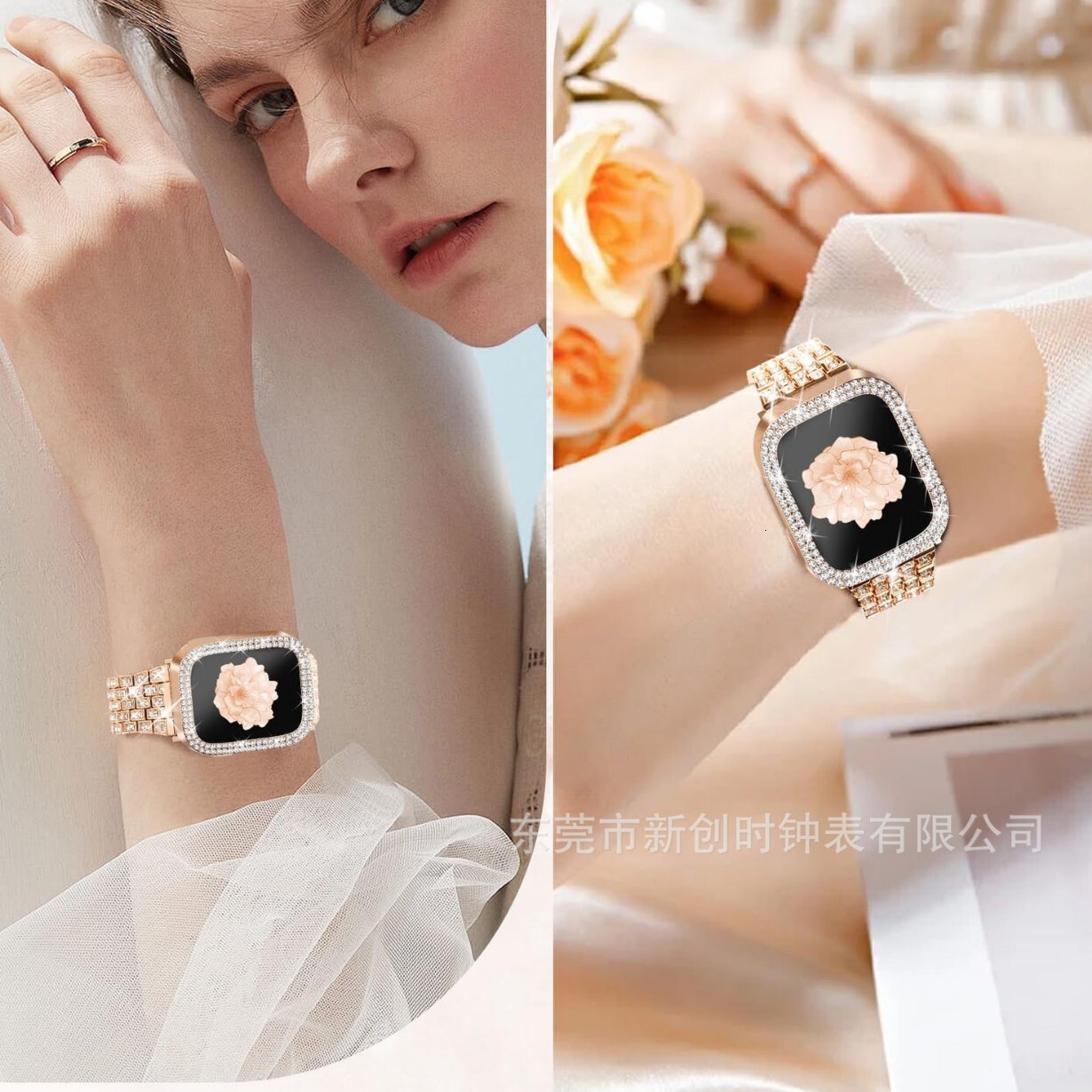 Luxury Premium Stainless Steel Full Rhinestone iWatch Band Universally Compatible with Apple Watch Series 10 & Samsung Galaxy Watch 4 5 6