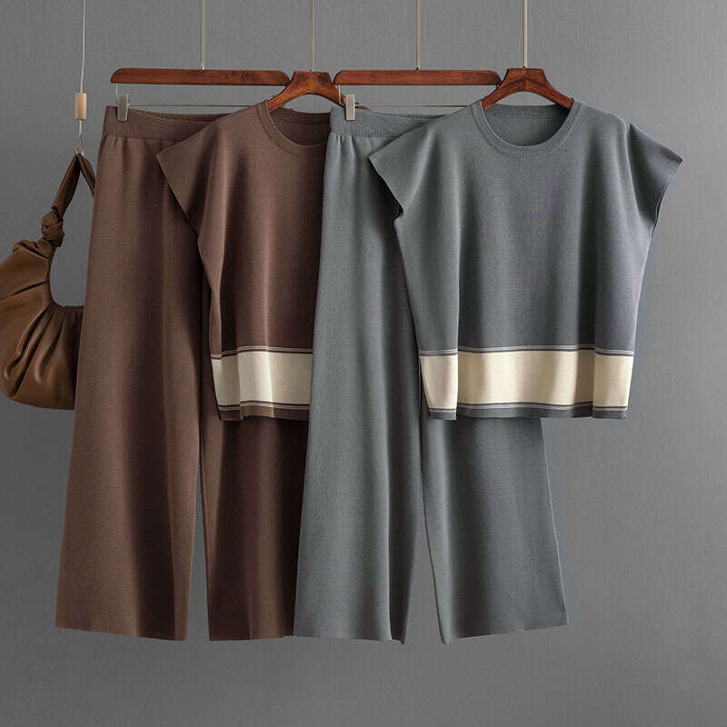 2024 Plus Size Women's Knit Sweater Loose Slimming High Waist Wide Leg Pants Fashion Two-Piece Set