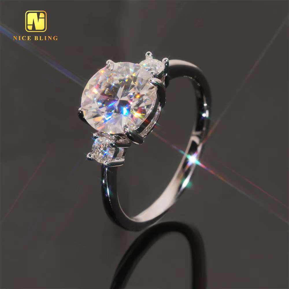 8mm 9mm Round Brilliant Cut Classic Jewelry Eternity Moissanite Engagement Ring for Women Wedding Ring 925 Silver Diamond Rings