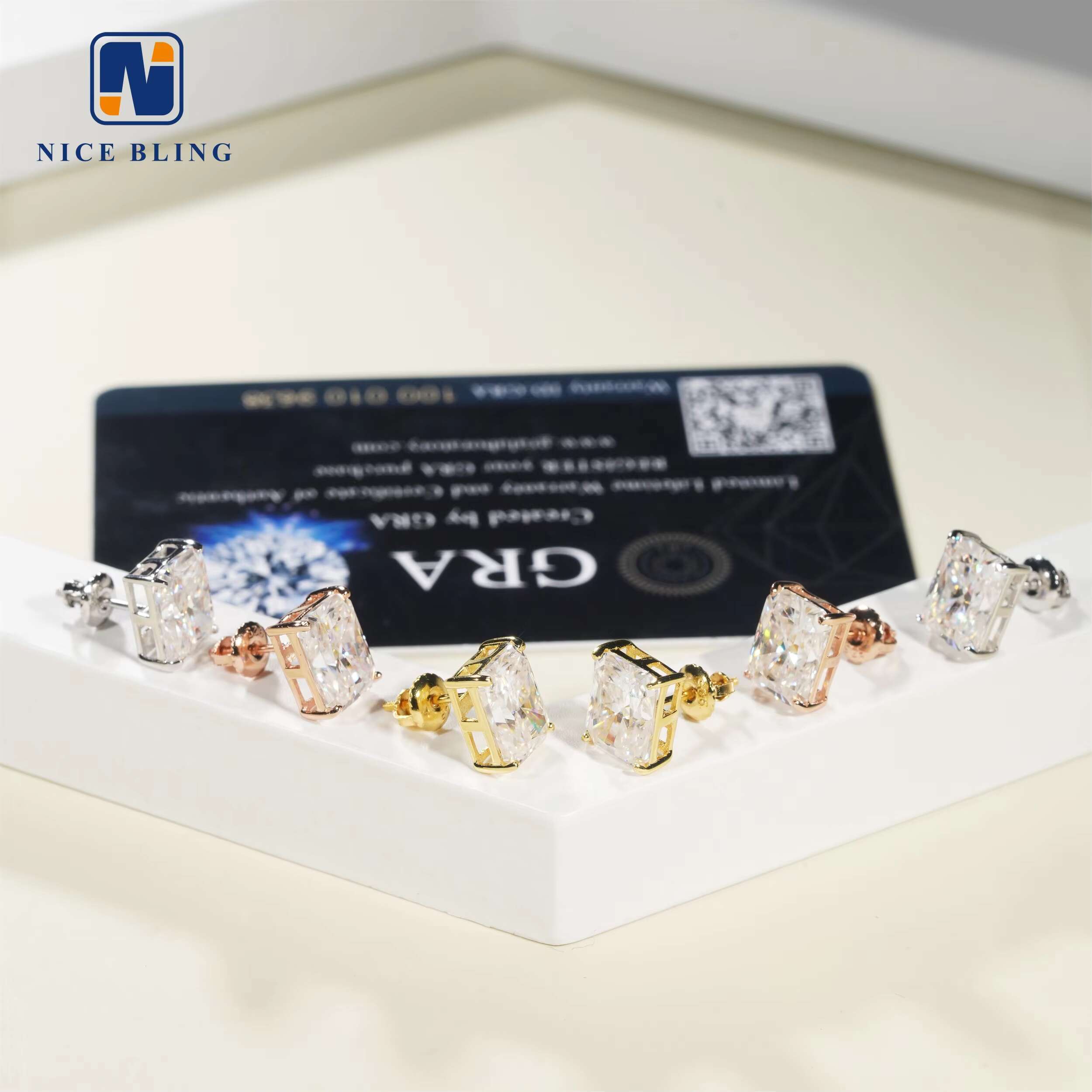 Factory Price Radiant Cut Moissanite Diamond Studs 925 Sterling Silver Jewelry Hip Hop Fashion Earrings for Men and Women