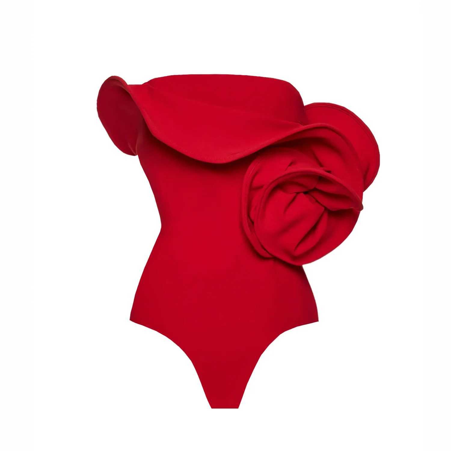Red Flower One Piece Swimsuit Women Swimwear 2025 Bikini Luxury Designer High Waist Biquini Female Swim Suits Bodysuit BeachwearXJ250624