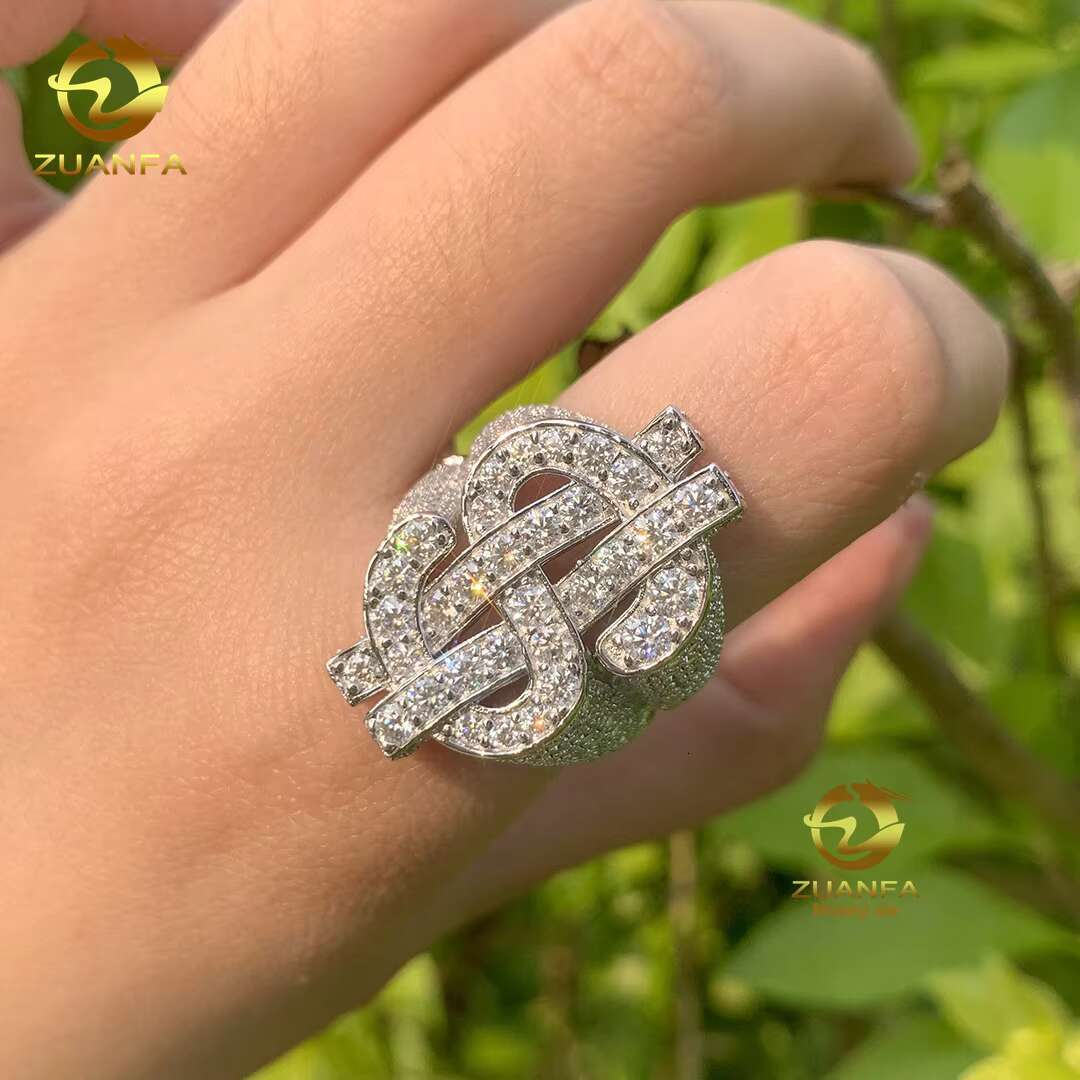 New Arrived Hip Hop Designer VVS Moissanites Iced Out Ring 925 Silver Sterling Jewelry Mens Dollar Ring