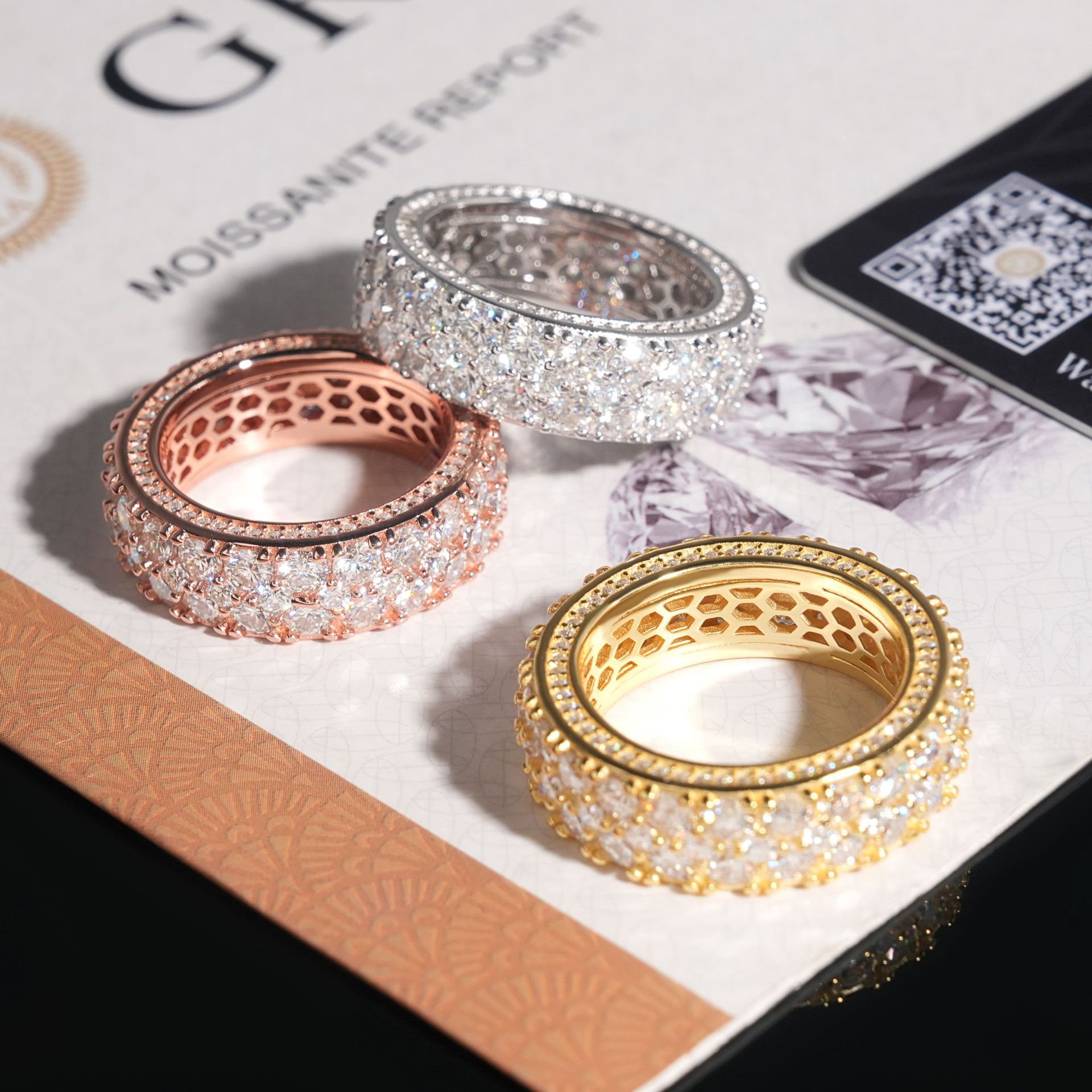 Silver 925 Jewelry Ring Iced Out Two Rows VVS Moissanite Ring Men Hip Hop Rings GRA Certificated