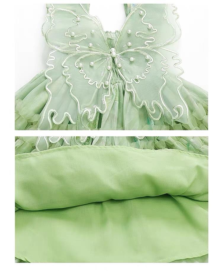 Girls' cake dress butterfly three-dimensional decoration dress casual dress vest dress princess dress