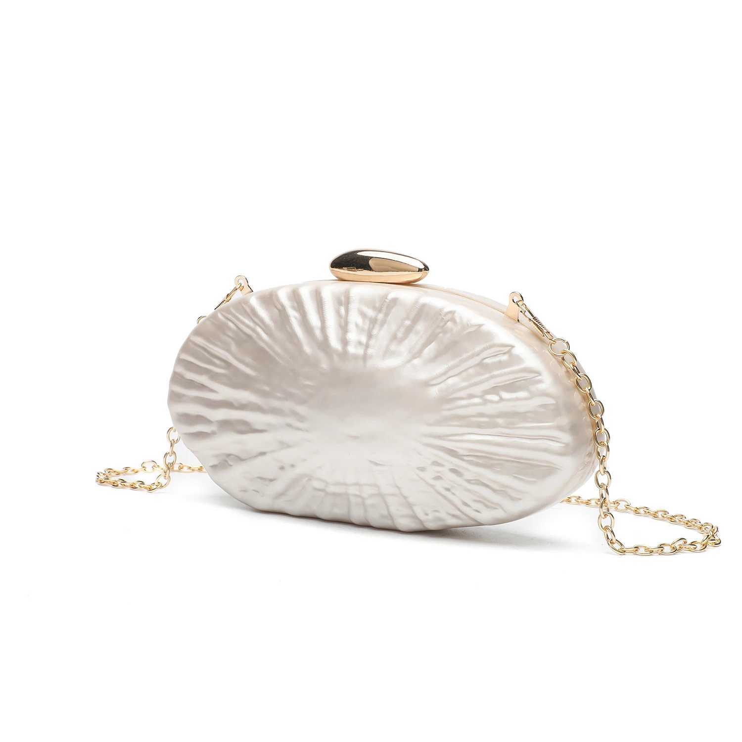 Sparkling Acrylic Shell Clutch Purse with Metal Chain Elegant Rhinestone Evening Bag for Women Wedding Party Prom M250625