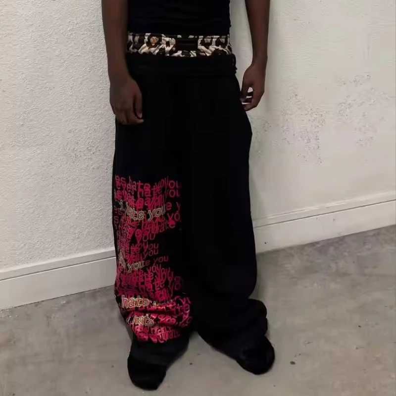 Vintage Print Double Waist Joggers Men Pants Fashion Hip Hop Streetwear Men Baggy Pants Sweatpants Casual Trousers Men Clothing X250625