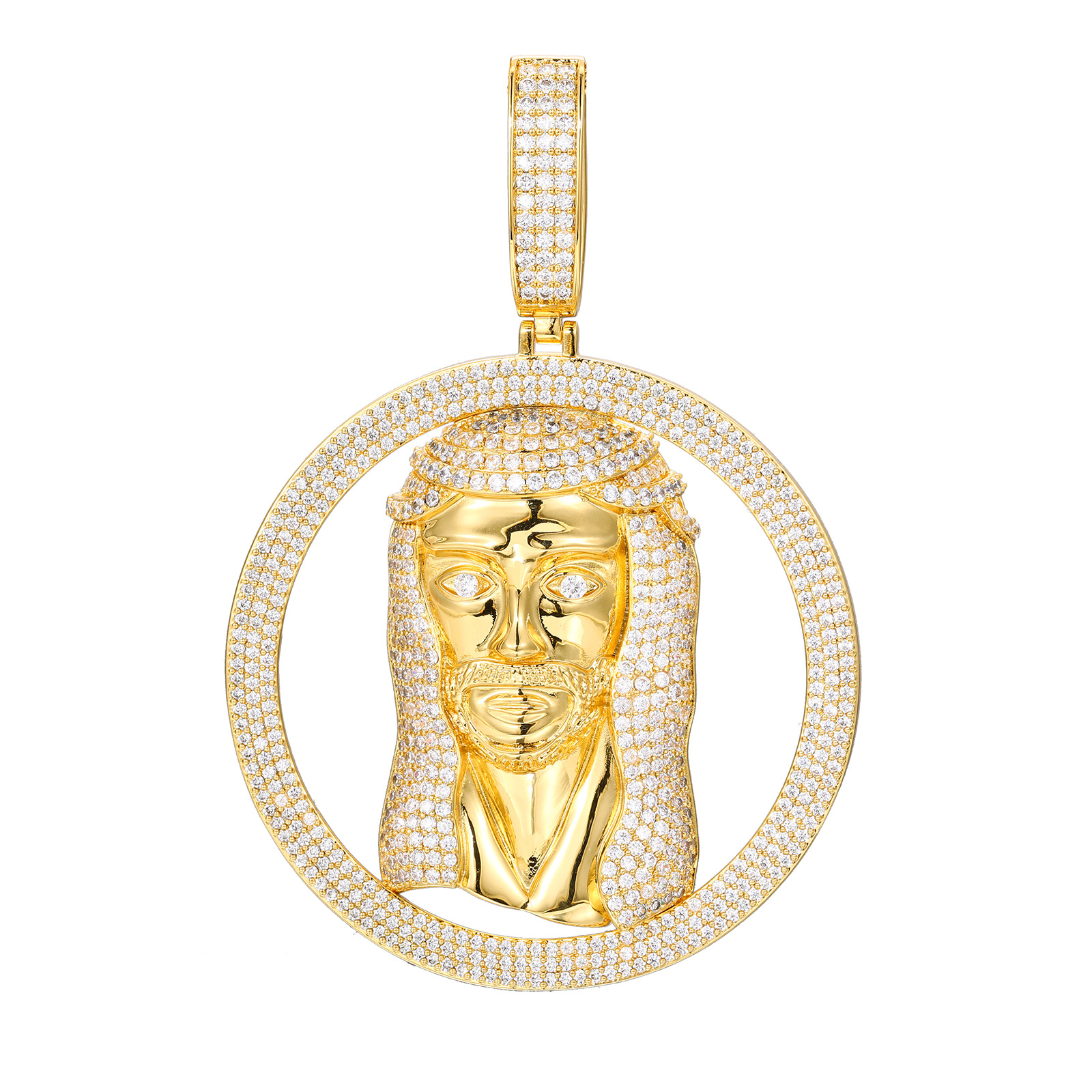 Hip Hop Full 5A Zircons circle Jesus Face Pendant Necklace Men Religious Jewelry