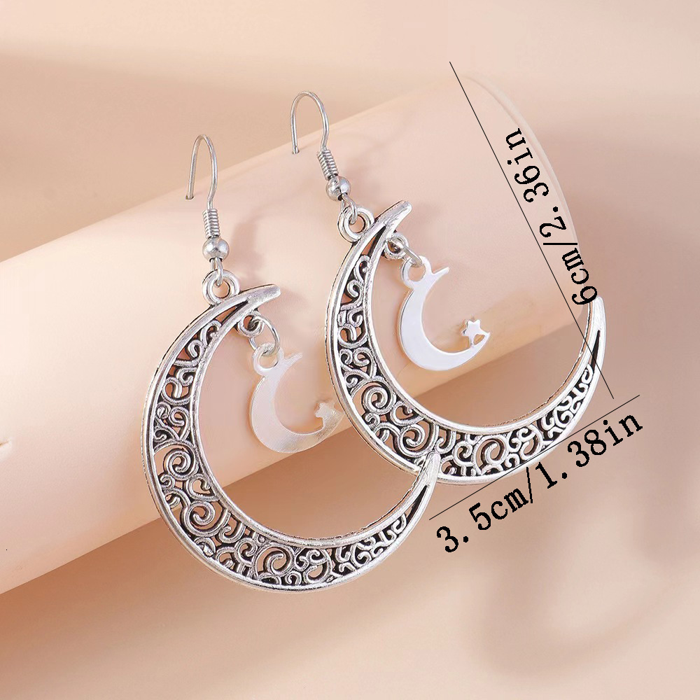 1 Pair Hollow Earrings Floral Pattern Star Moon Pendant Niche Design