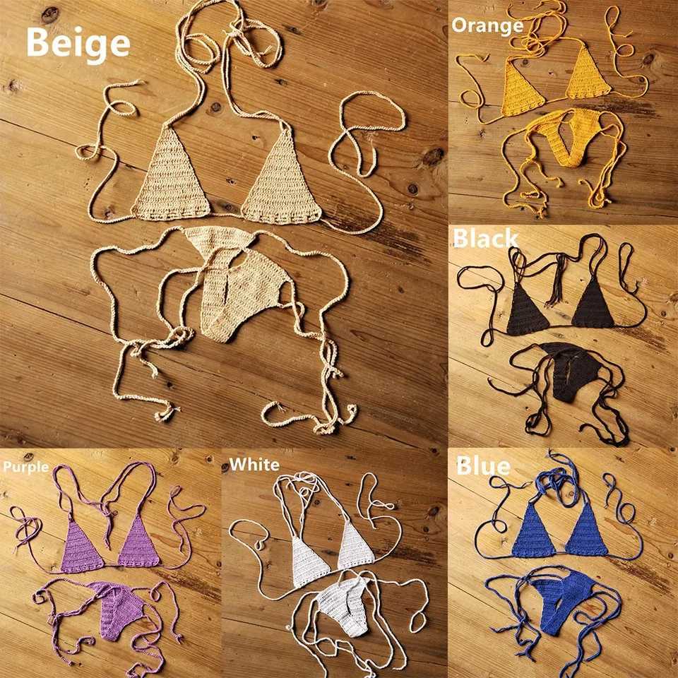 Hand Crochet Bikini Set WomenS Sexy Beach Swimwear Bohemian Swimsuit Cotton Swimming Equipment Sportswear AccessoriesXJ250624
