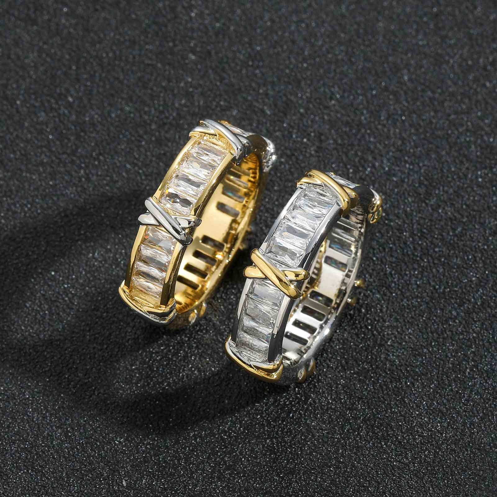 New Arrival Two Tone Cross Ring Bling Bling Timeless Simple Moissanite Ring Hip Hop Iced Out Bling Bling Ring Passes the diamond tester
