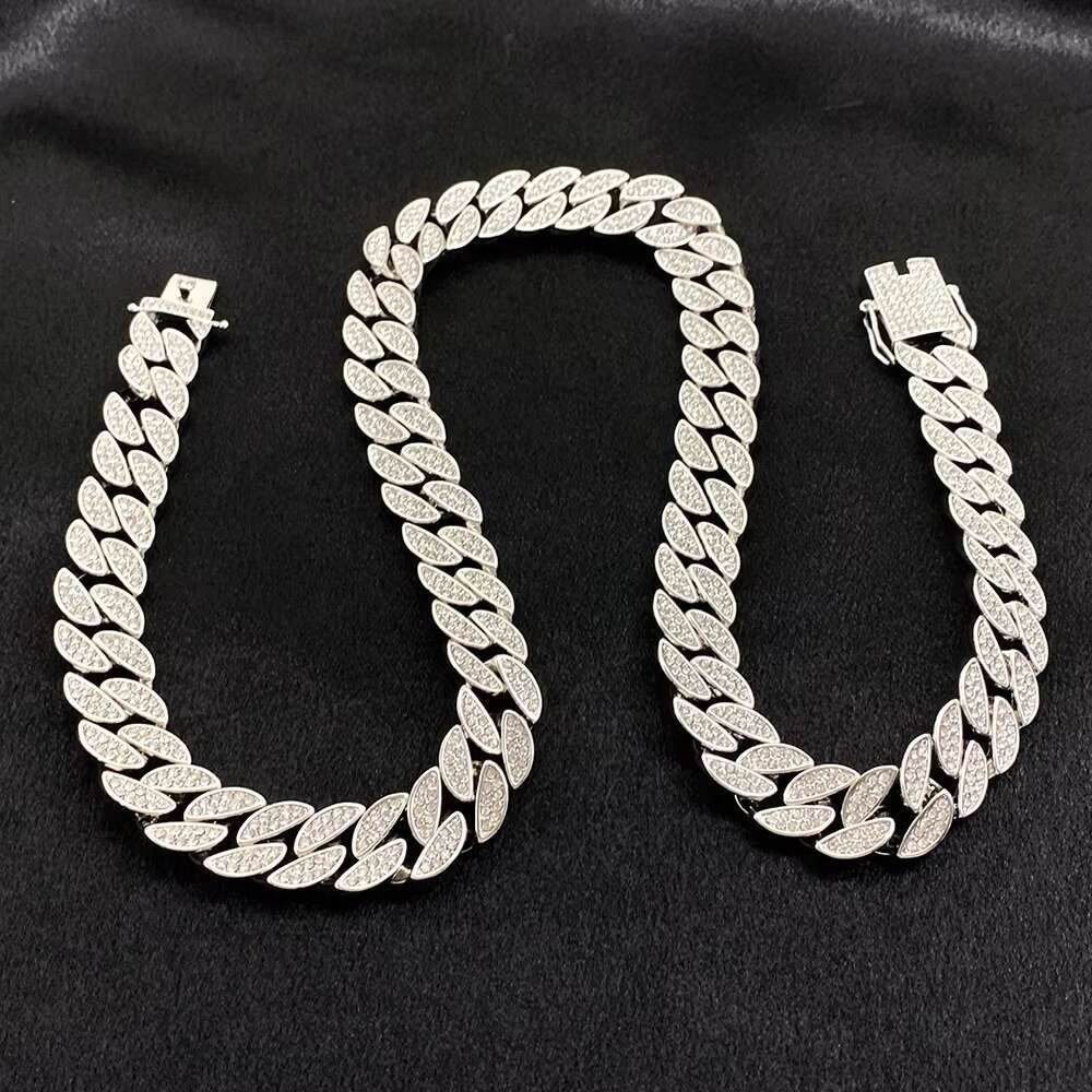 High Quality Men Cuban Chain Necklace Iced Out of Miami Crystal Hip Hop Rap Jewelry Necklace Bracelet