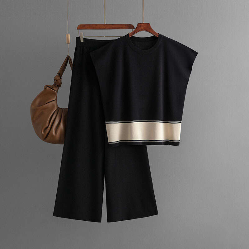 2024 Plus Size Women's Knit Sweater Loose Slimming High Waist Wide Leg Pants Fashion Two-Piece Set