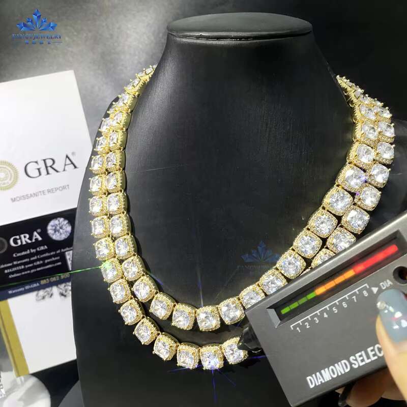 Luxury Iced Out Moissanites Jewelry Cube Sugar Style Cuban Chains Moissanite 925 Silver Necklace Rose Gold for Parties Gifts