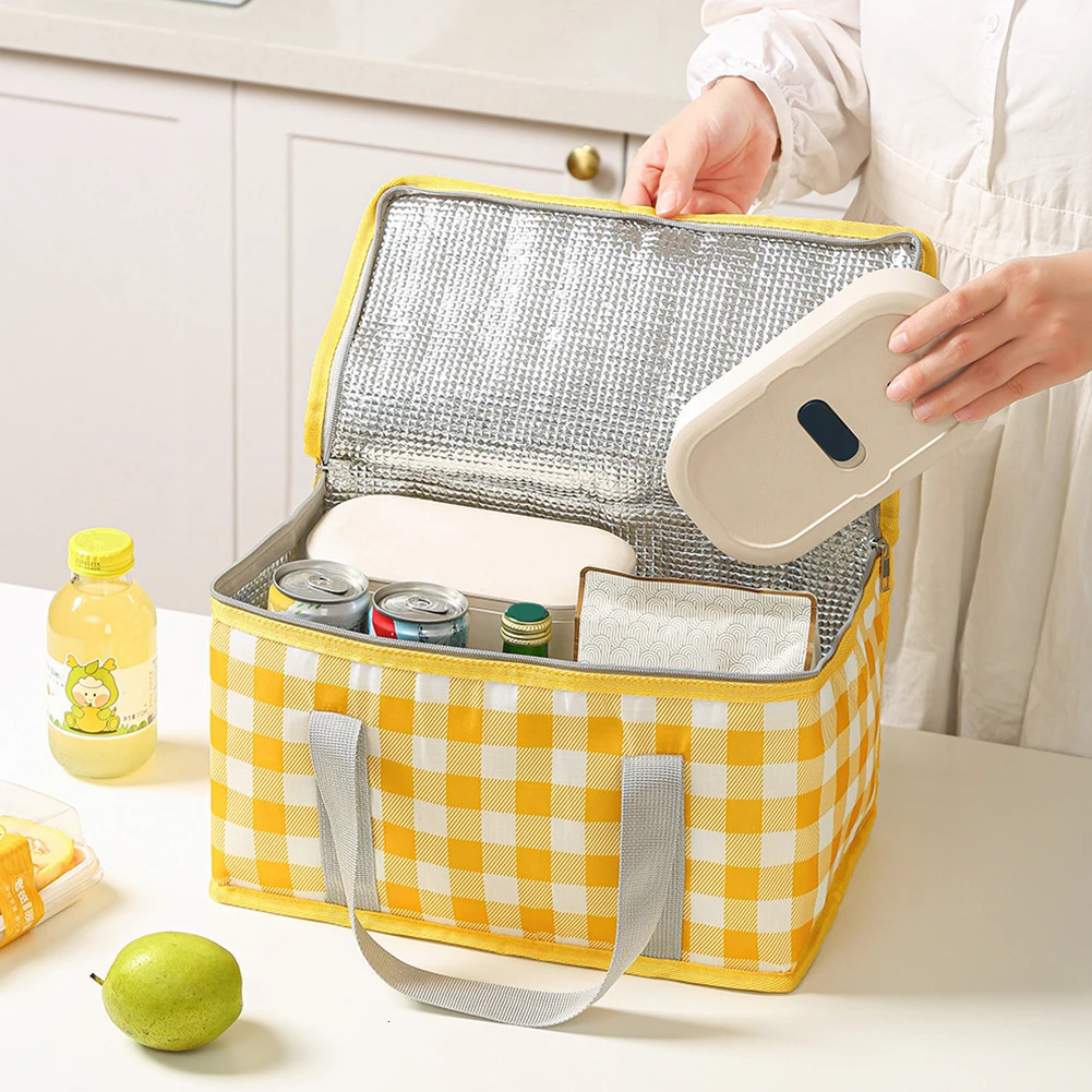 Outdoor Thickened Insulated Lunch Handbags Large Capacity Camping Storage Bags Waterproof Checkered Picnic Cold Protection 250624