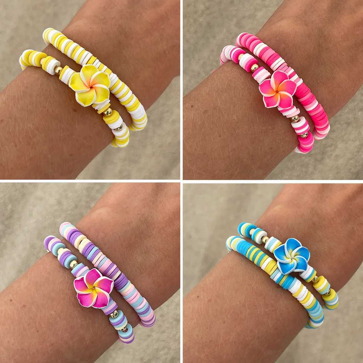 New Bohen Five-petal Flower Pendant Bracelet Colorful Beaded CCB Soft Clay Bracelet Set Summer Beach Jewelry Accessories Gift X250625