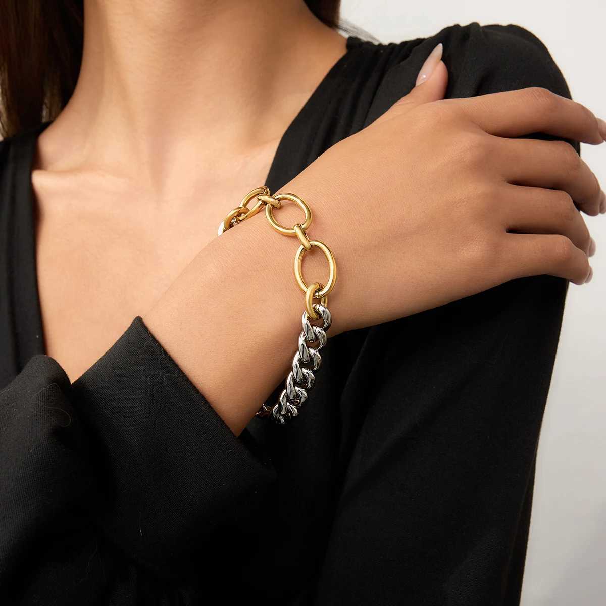 Youthway Gold Silver Patchwork Metal Chain Bracelet Stainless Steel Chain Fashion Jewelry Waterproof Rust Prntion Bracelet X250625