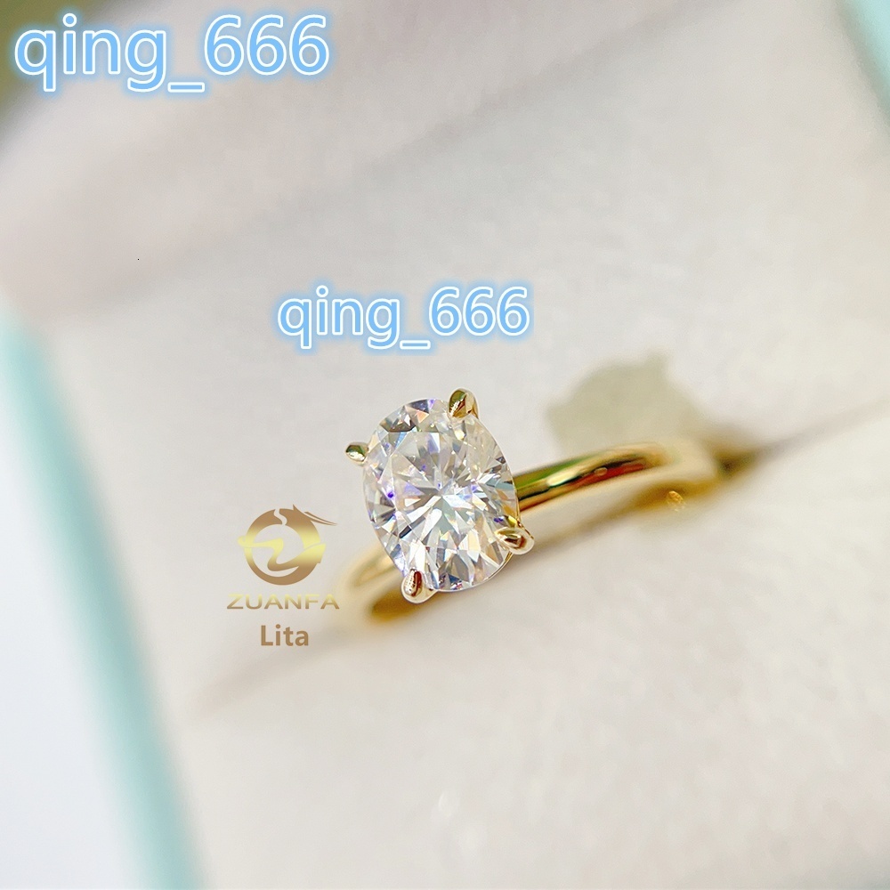 Zuanfa Jewelry Hot Selling GRA Certificated Oval 6*8mm 14k Gold Women Vvs Moissanite Diamond Ring