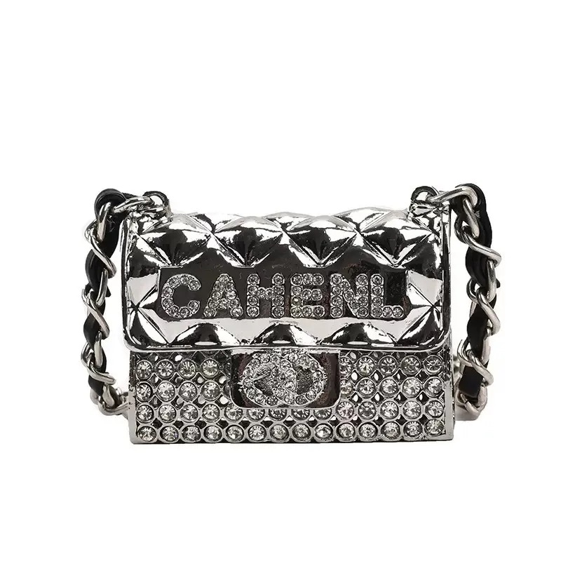 2025 Luxury Rhinestone Mini Bag - Artisan Openwork Cross-body Clutch Free Shipping Versatile Metallic Evening Purse for Women's Fashion Accessori