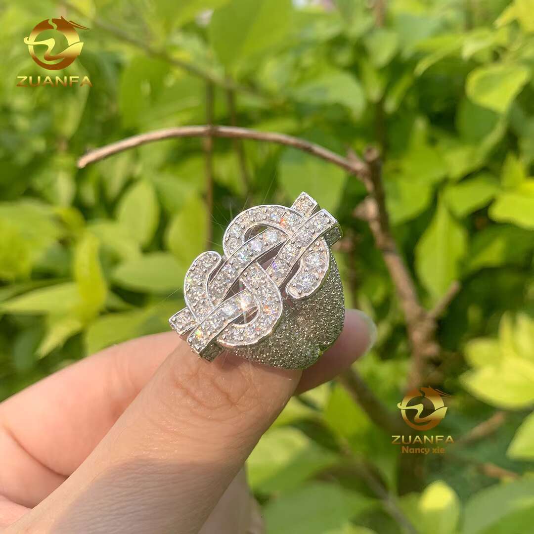 New Arrived Hip Hop Designer VVS Moissanites Iced Out Ring 925 Silver Sterling Jewelry Mens Dollar Ring