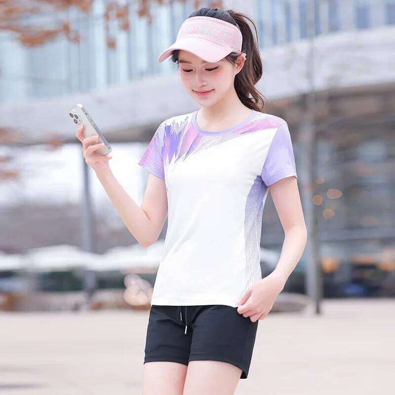Ice Silk Quick Dry Fiess Casual Women's Short Sleeve Sports Summer New Loose plus Size Two Piece Set Shorts Pants