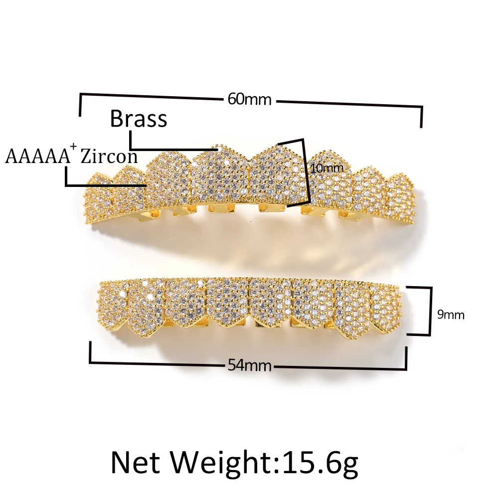 THE BLING KING Mens Micro Paved Cubic Zirconia Gold Plated Top and Bottom Dental Grills Punk Jewelry Hip Hop Teeth Wear 250606
