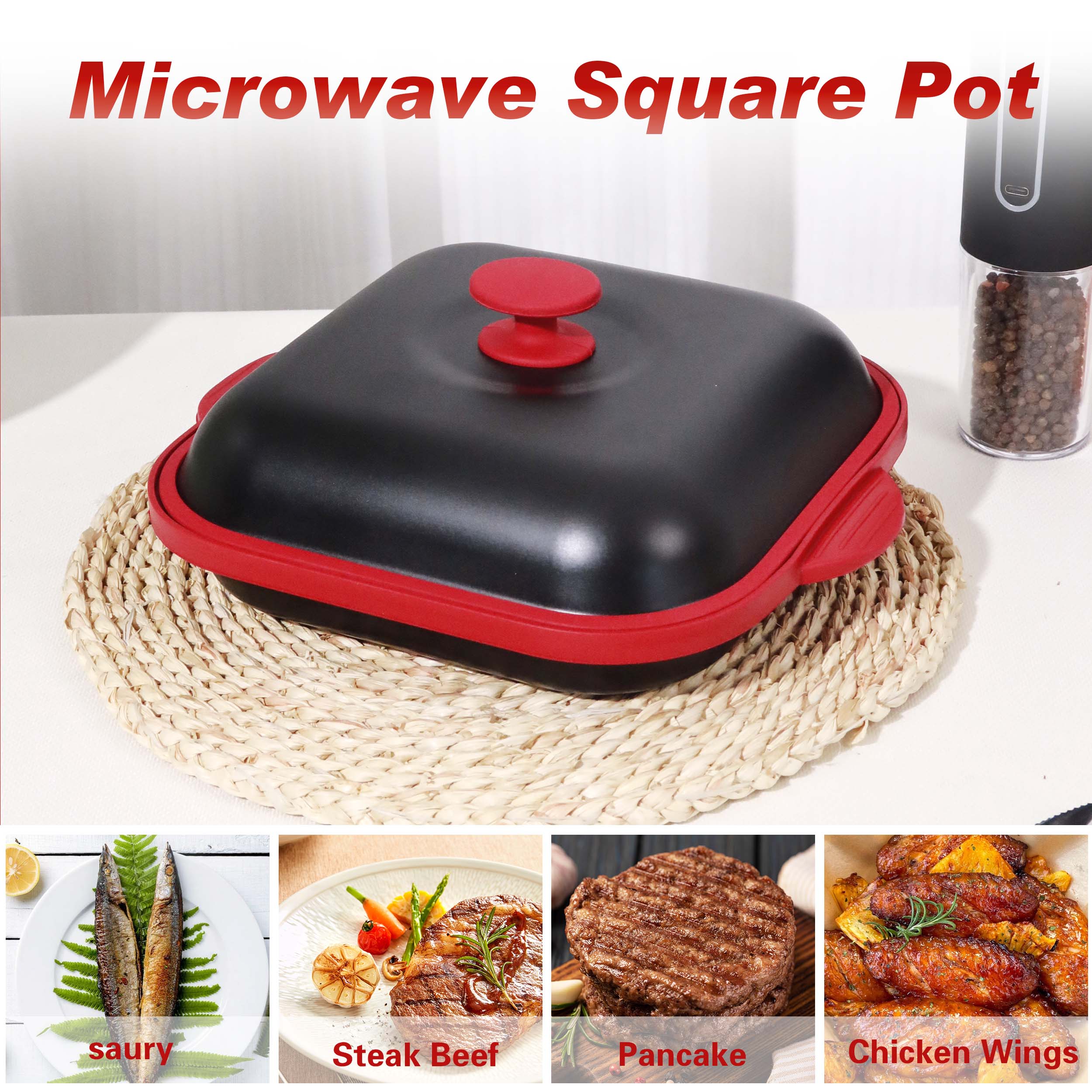 Microwave Grill Pan with Lid Microwave Burner and Crisper Multi-Purpose Microwave Cookware Square Pots for Grilling, Frying, Browning