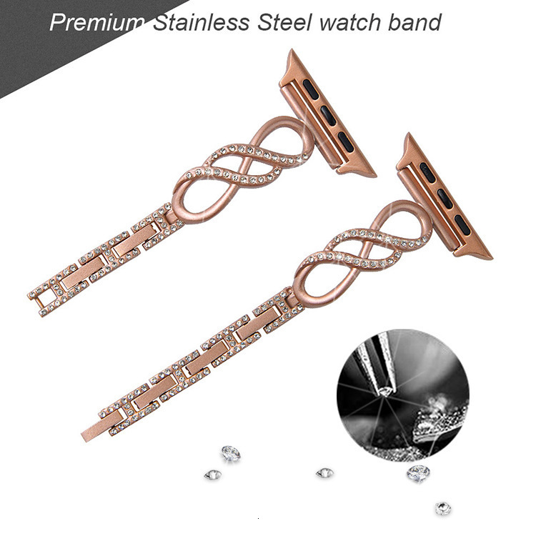 Luxury Trendy Diamond Inlaid Metal Watch Strap with 8 Shape Design Compatible for Huawei Samsung Apple iWatch
