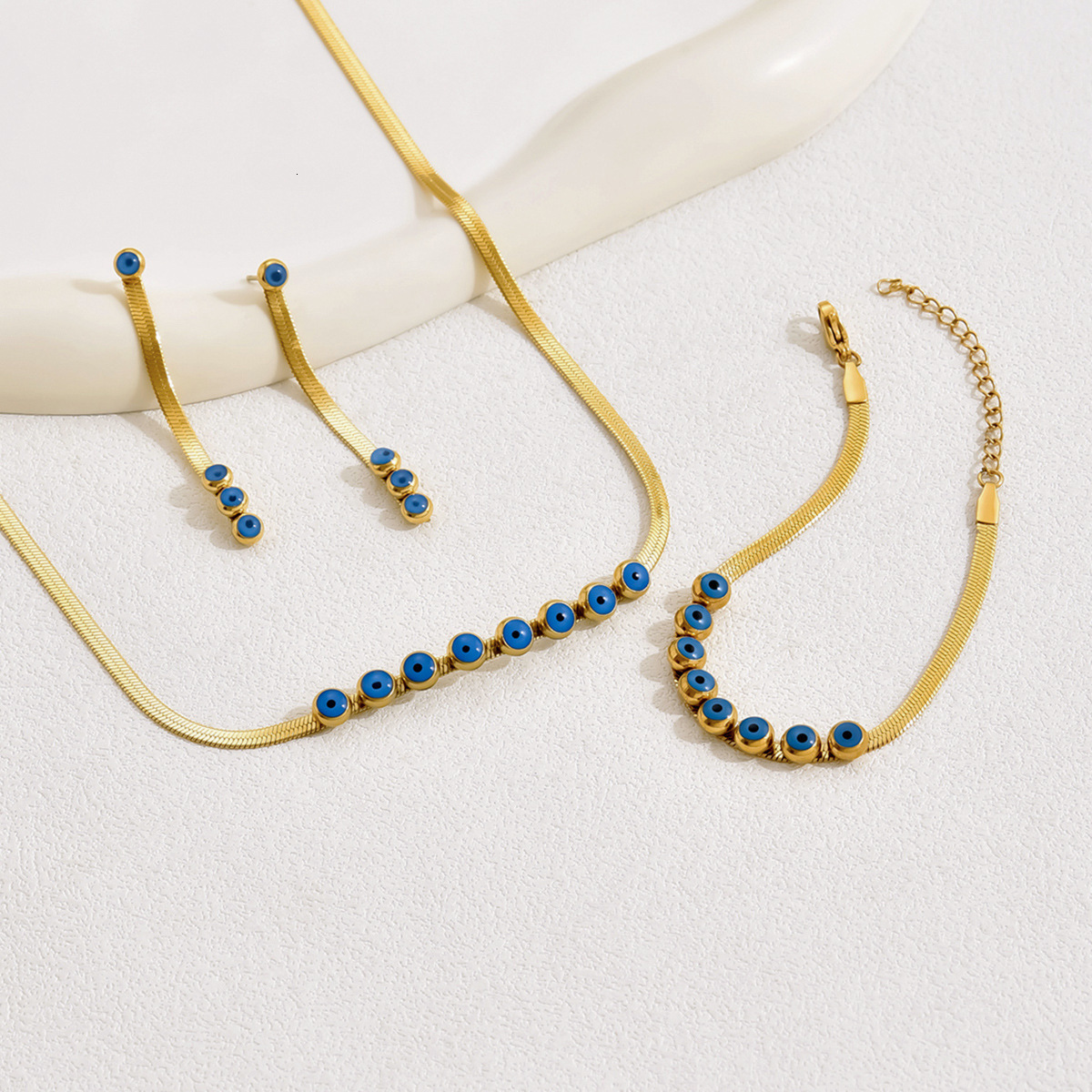 Minimalist High End Bracelet Earrings Necklace Set Oil Drip Design Clavicle Chain Jewelry