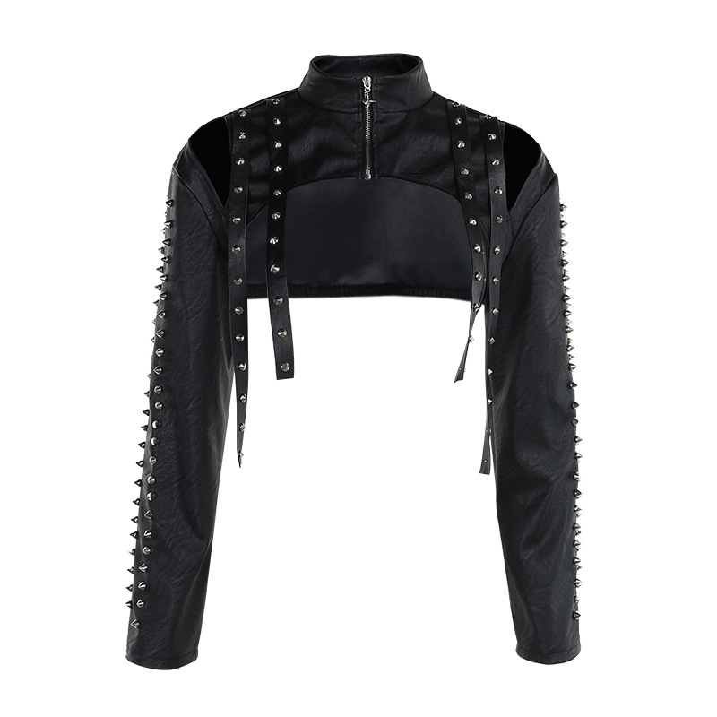 Women's Jackets European and American style sexy slim fit rivet PU top for women