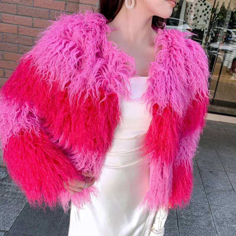 Faux Fur Coats Women Lamb Wool Short Coat Thick Warm Y2k Streetwear Elegant Pink Jackets Open Jacket