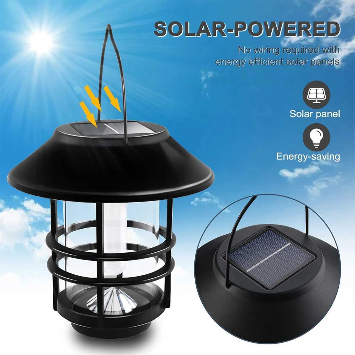 2Pack Solar Wall Lantern Outdoor Flickering Flames Solar Sconce Lights Outdoor Hanging Solar Lamps Wall Mount for Front Porch XJ250624