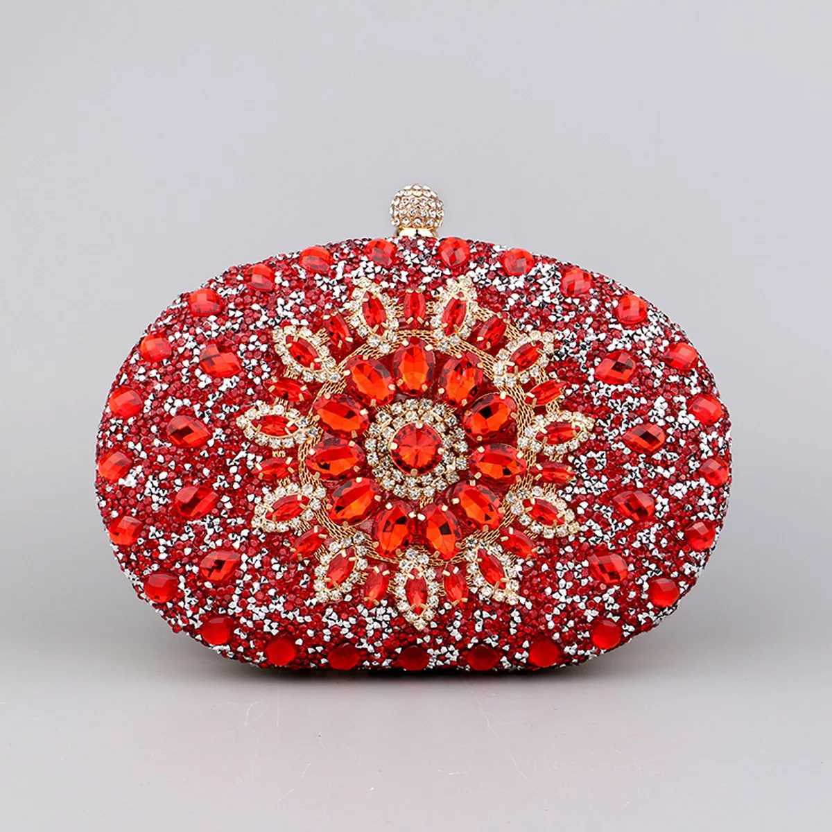 Flower Rhinestones Evening Bags Metal Prom Clutch Diamonds Clutch With Chain Shoulder Handbags Wedding Female Purse M250625