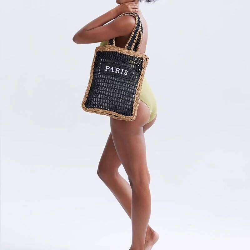 Fashion Panelled Straw Women Shoulder Bags Colorful Patchwork Handbags Paper Woven Summer Beach Tote Bag Handmade Bali Purses