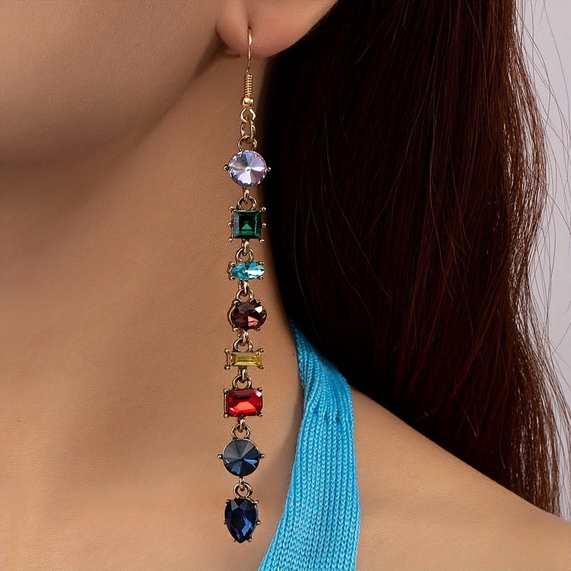 1 Pair of Tassel Chain Inlaid Dia Earrings Creative Style