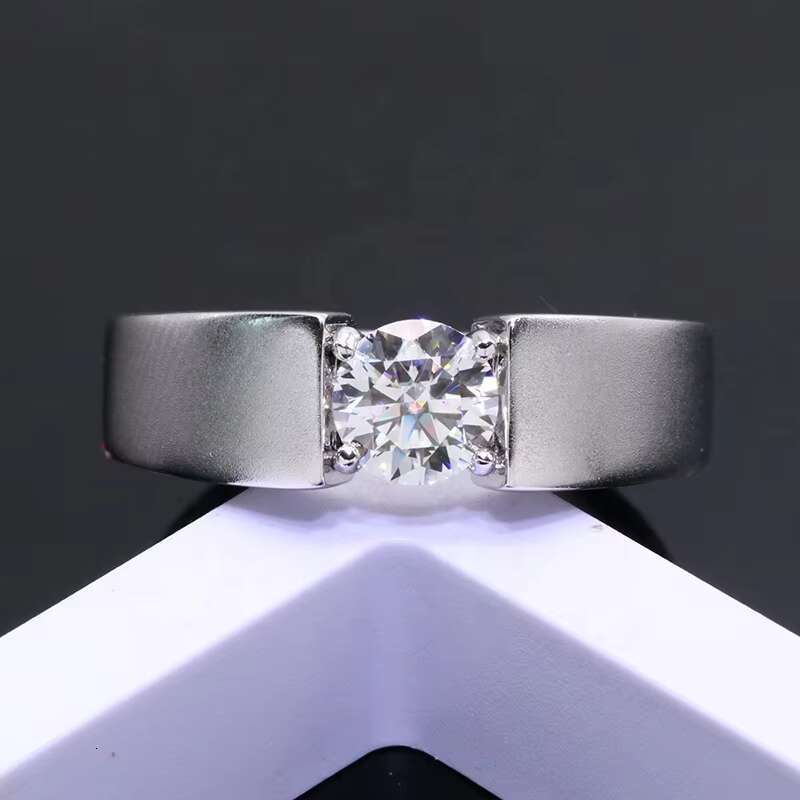 Classic 1ct Moissanite Man Ring 6.5mm Round Brilliant Cut White D VVS Moissanite Diamond Ring Hight Quality Men Silver Ring