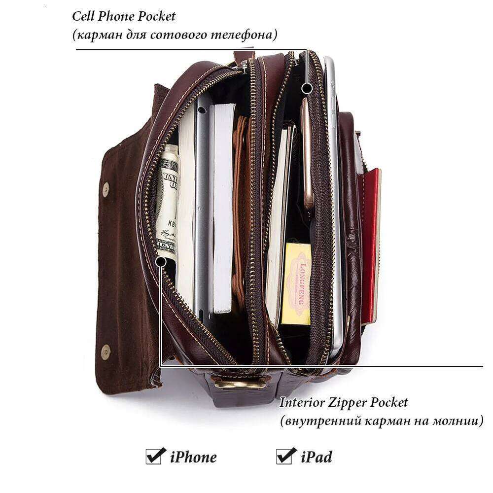 HUMERPAUL Bags For Men Genuine Leather Shoulder Retro Handbag Crossbody Large Capacity Travel Messenger Sling Bag