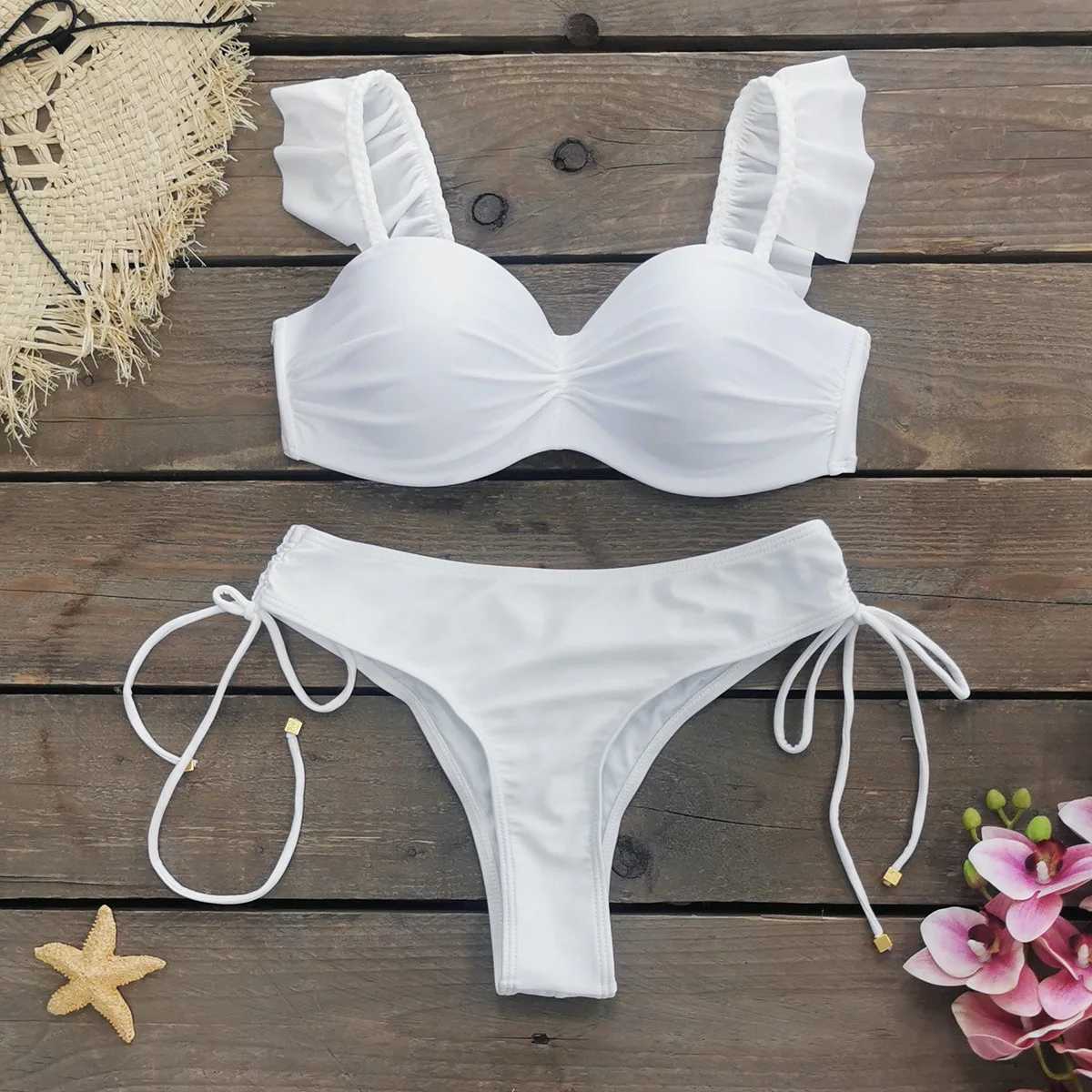 2024 New Push Up Sexy Bikini Set High Waist Swimsuit Women Swimwear Mujer Lace Ruffle Bandage Bathing Suit 2 Piece Set Swimming XJ250624