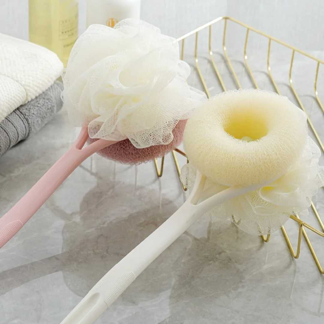 1pc Long Handle Shower Sponge Brush Body Scrubber 2 in 1 Body Wash Brush Body Exfoliating Bath Sponge Skin Care Bath Supplies R250625