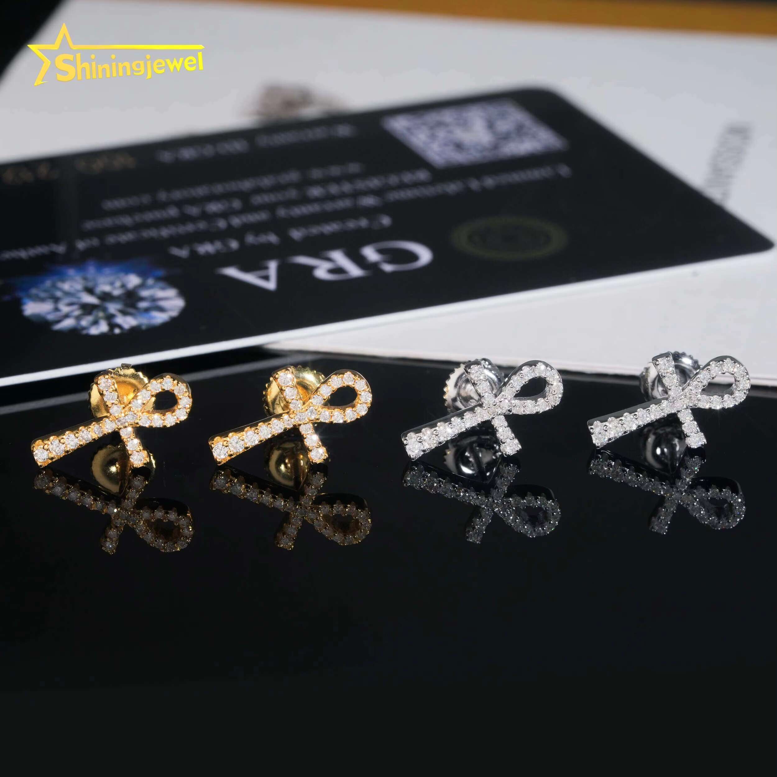 Hot Selling Hip Hop Jewelry Tester Stocks 925 Sterling Silver Gold Plated Iced Out VVS Diamond Moissanite Stud Earrings