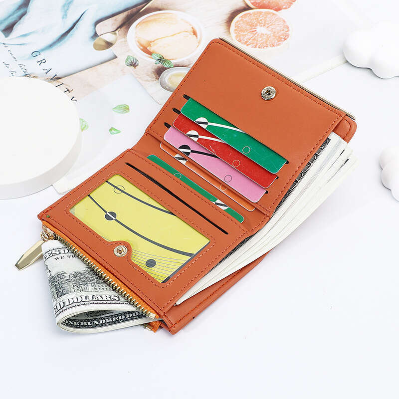 New Women's Short High-end Sense Solid Color Simple Zipper Coin Purse Wallet Money Clip Small Card Holder
