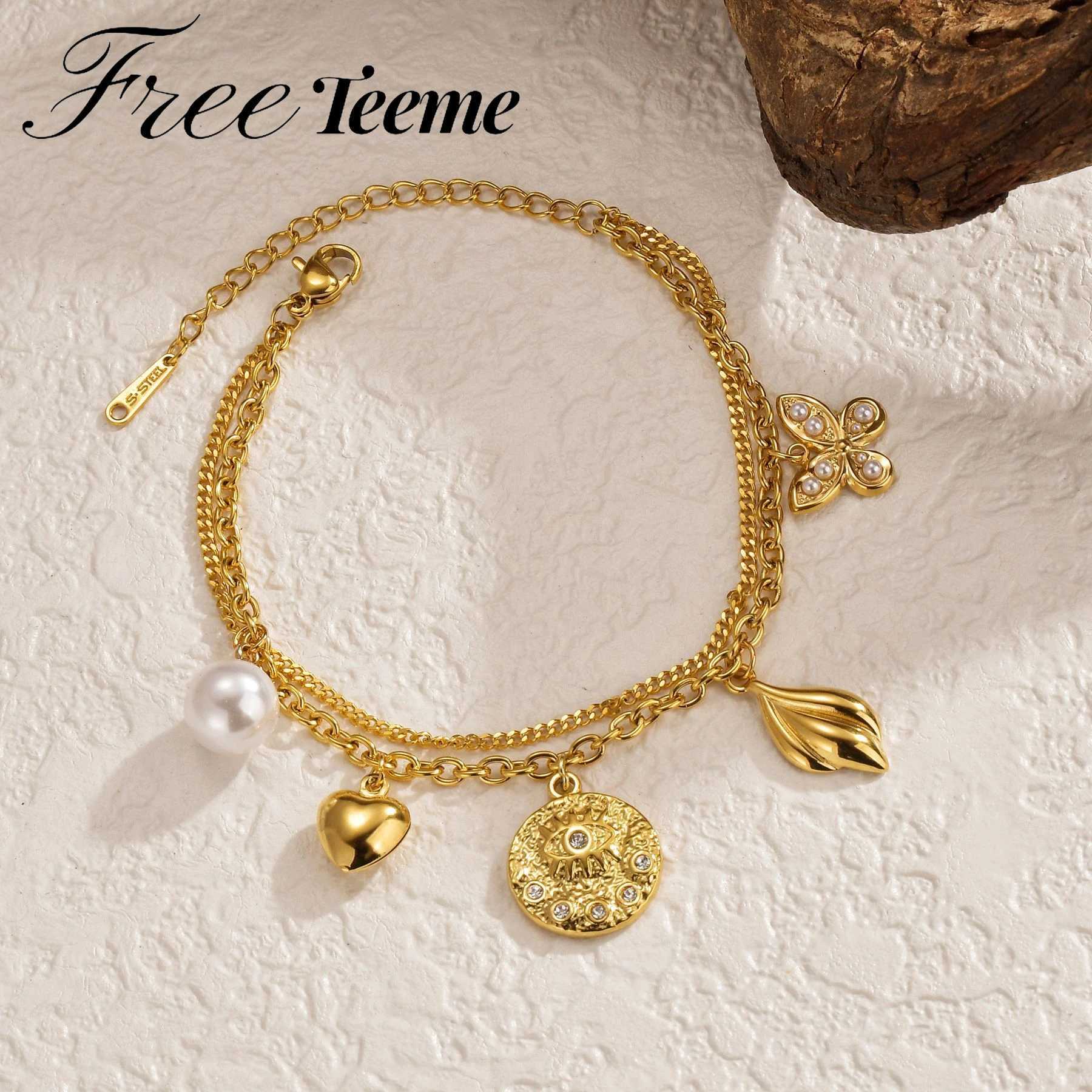 teeme New Double Layers shaped Pendant Bracelet for Women Gold-plated Stainless Steel Simple Birthday Gift X250625