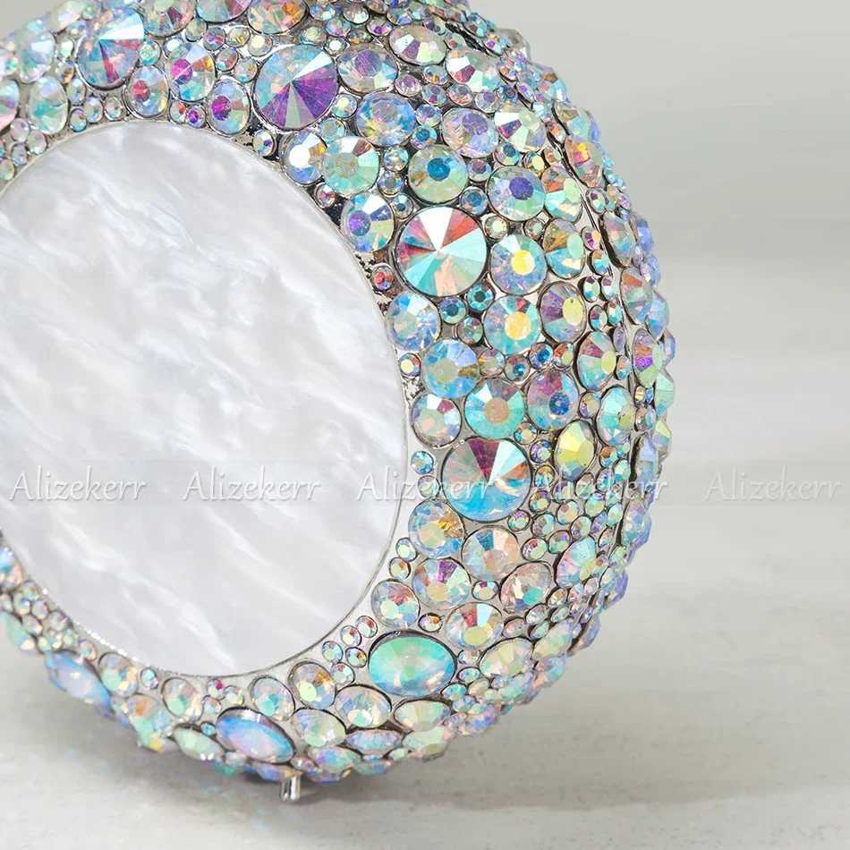 Alizekerr Perfume Bottle Shaped Crystal Evening Bags Women Gorgeous Classy Rhinestone Round Metal Clutch Purses Wedding Party M250625